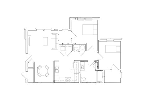 Floor plan for 2 beds, 1.5 baths, 964 sqft
